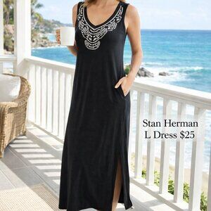 Black night gown/ house dress with White Embroidery
